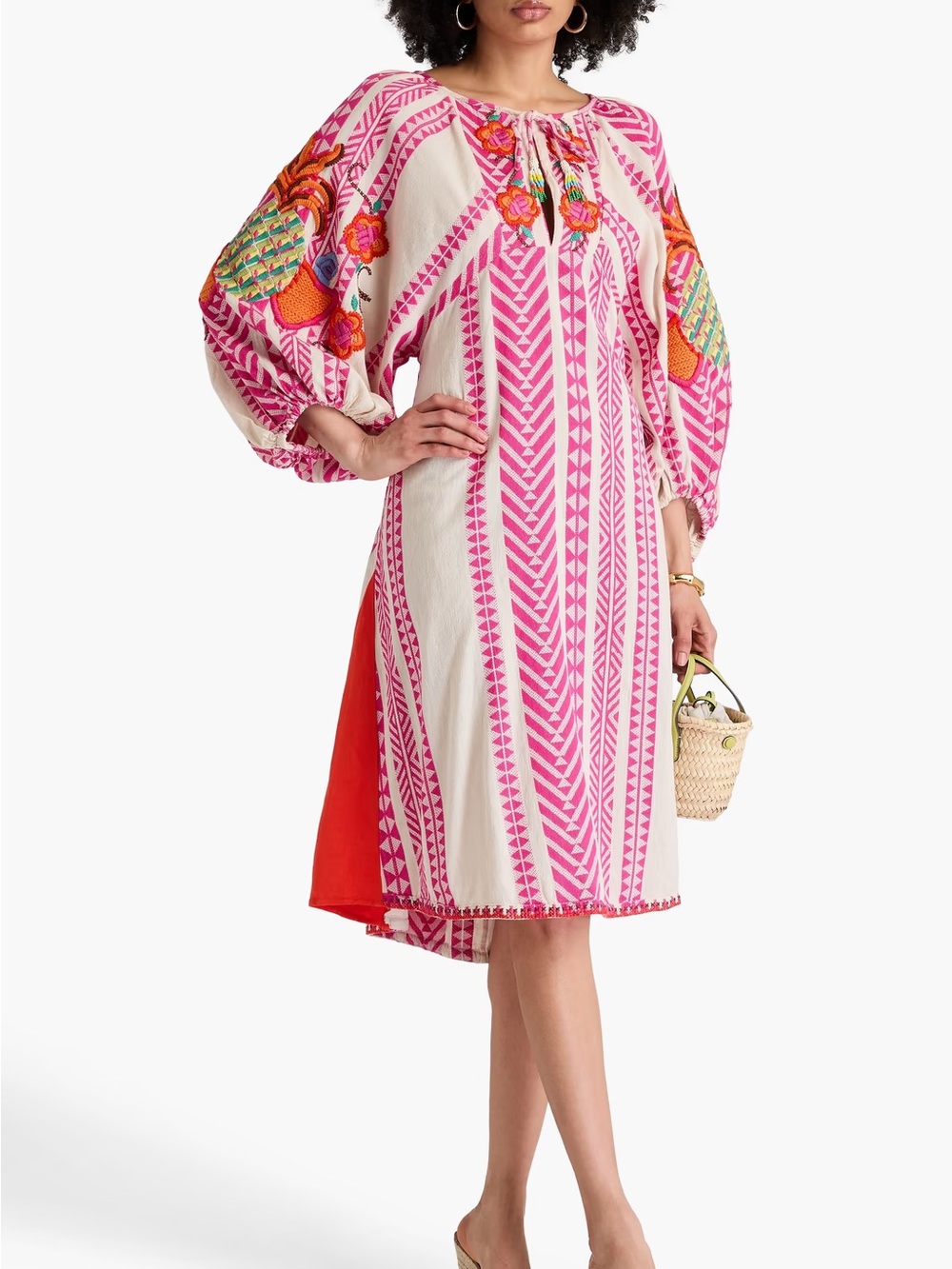 Farm Rio Embroidered Pink Pineapple Midi Dress sz S